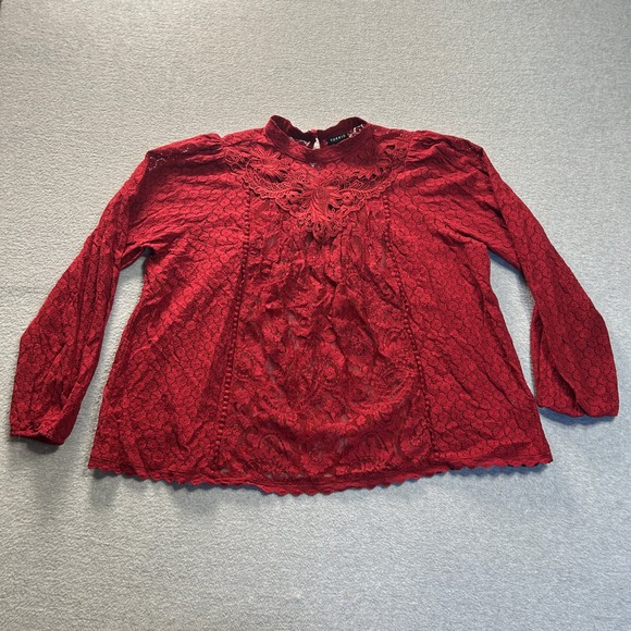 torrid Tops - Torrid Lace Blouse Long Sleeve Size 0 Red Romantic Gothic Victorian Crochet Top